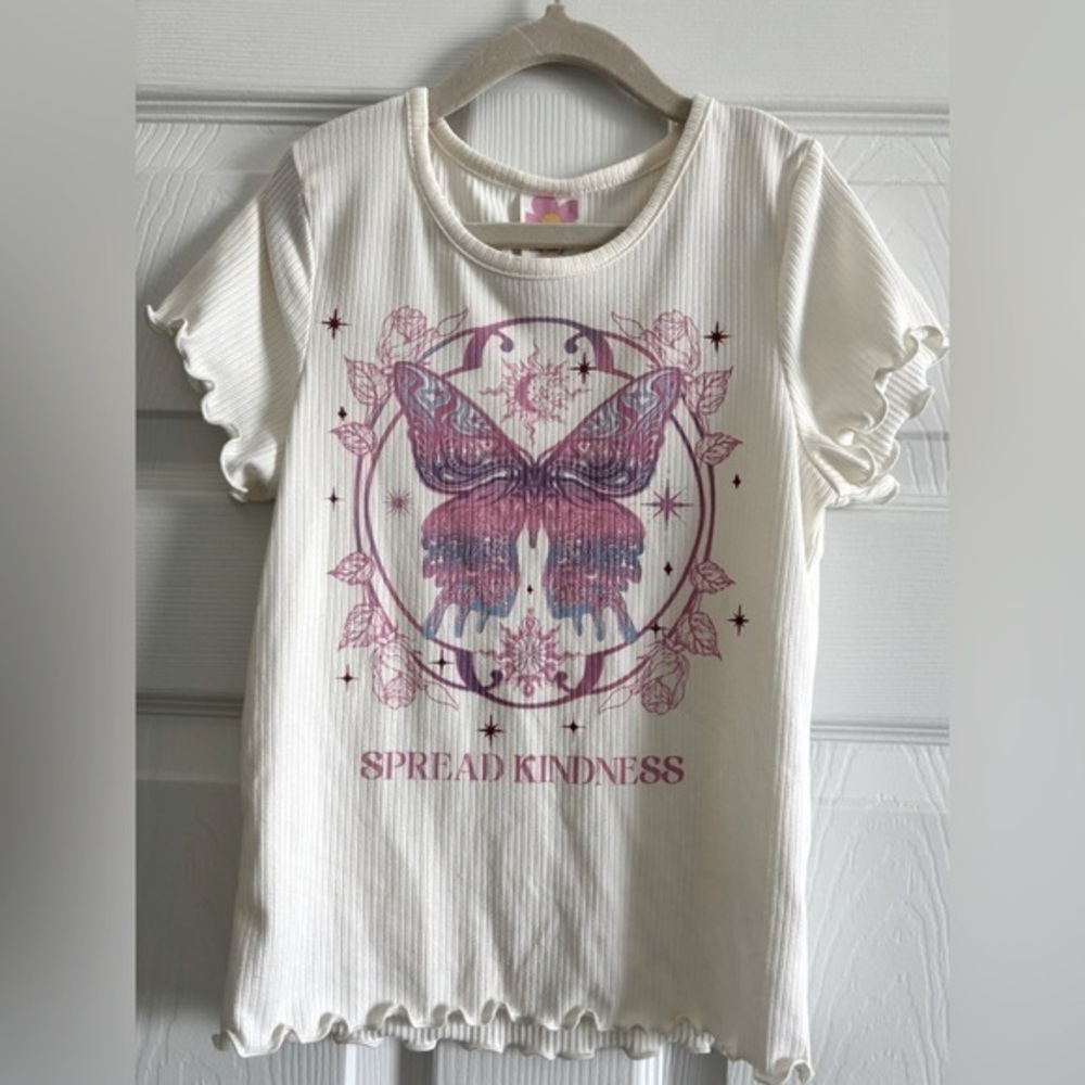 Belle Du Jour Cream and Pink Butterfly Tee